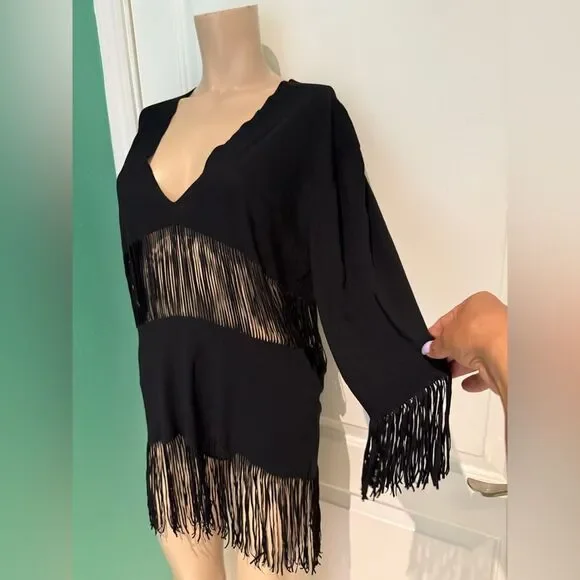 Beach Bunny Black Fringe Tunic Indian Summer